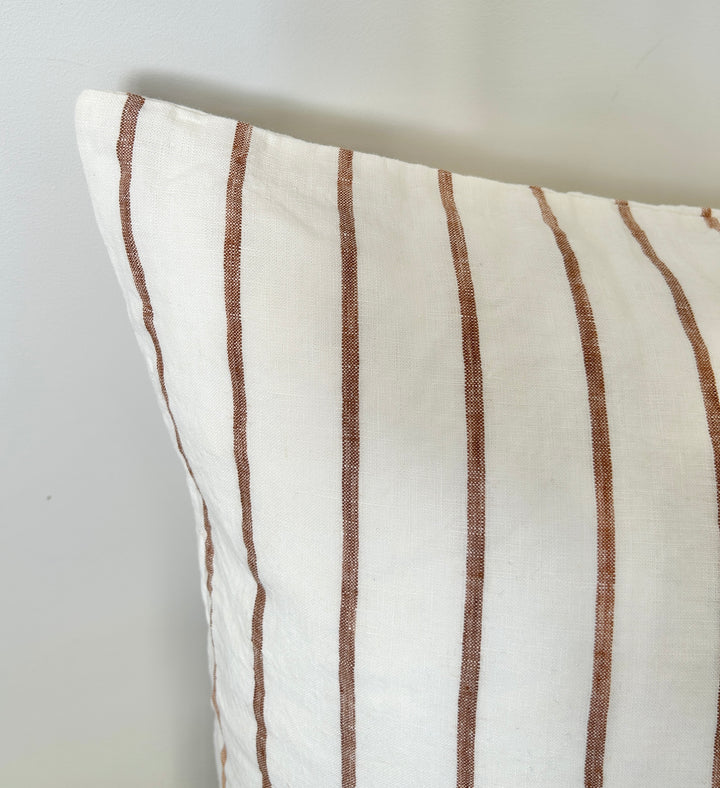 Caramel stripe linen cushion cover