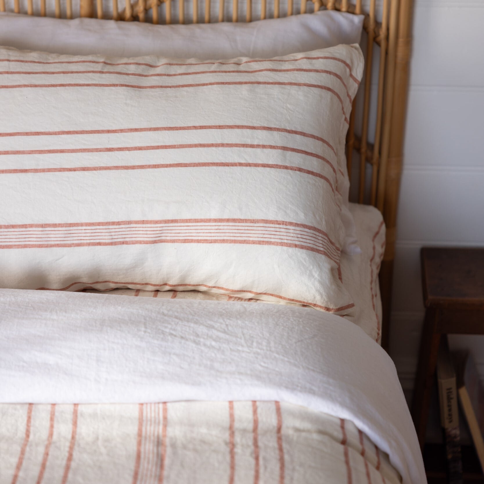 rust stripe linen sheets