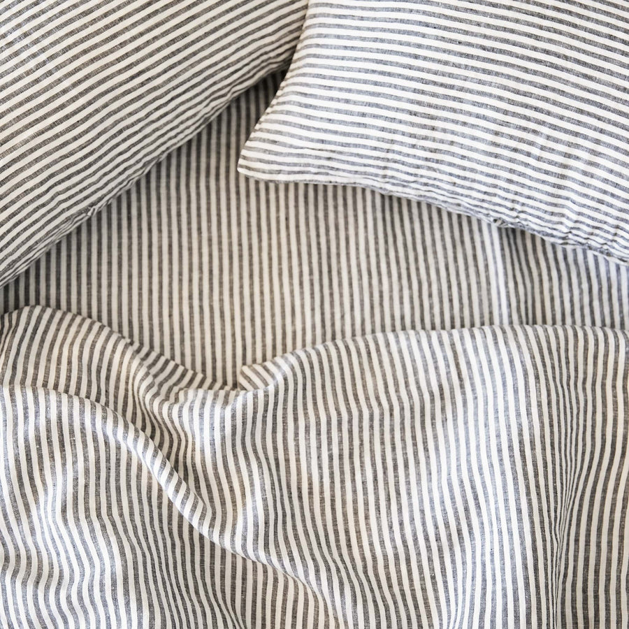 Charcoal Stripe Linen Duvet Cover