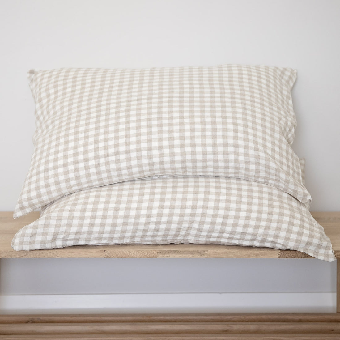 Natural Gingham Linen Pillowcases - Pair