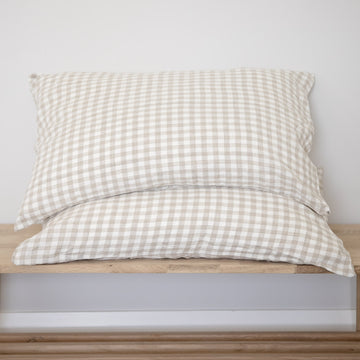 Natural Gingham Linen Pillowcases - Pair