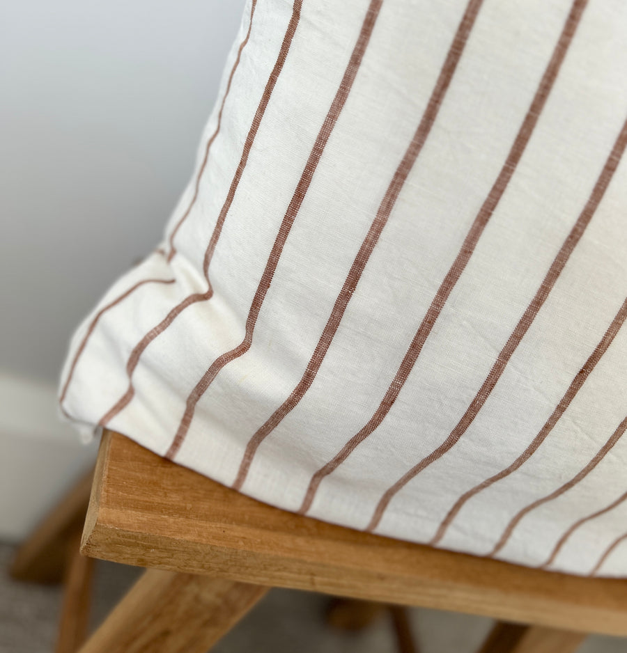 Caramel stripe linen cushion