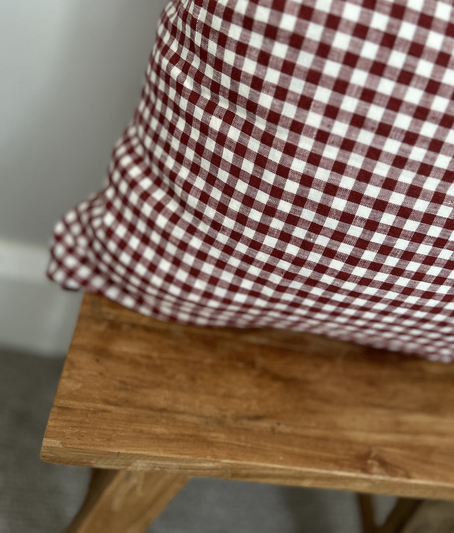 Mulberry gingham linen cushion cover