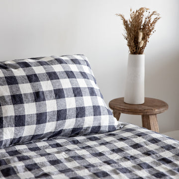 Ink Grid Linen Duvet Cover