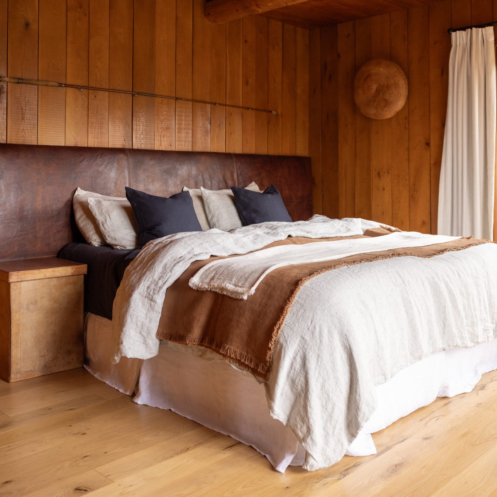 pinstripe linen bed