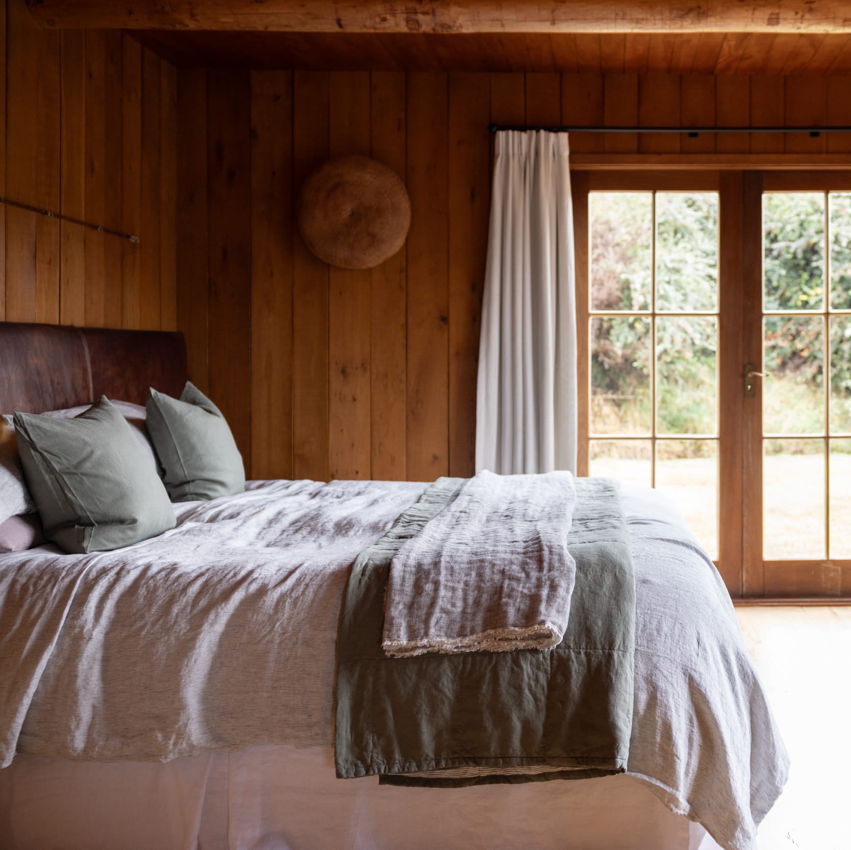 pinstripe linen bed