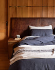 midnight blue linen bed 