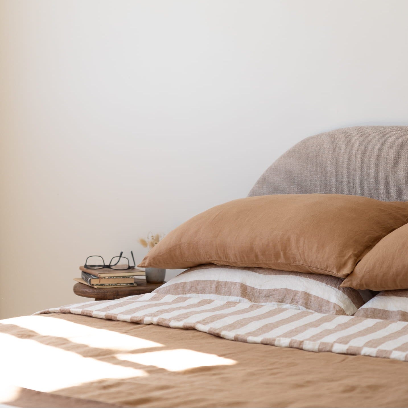 Hazelnut and Stripe reversible linen bedding 