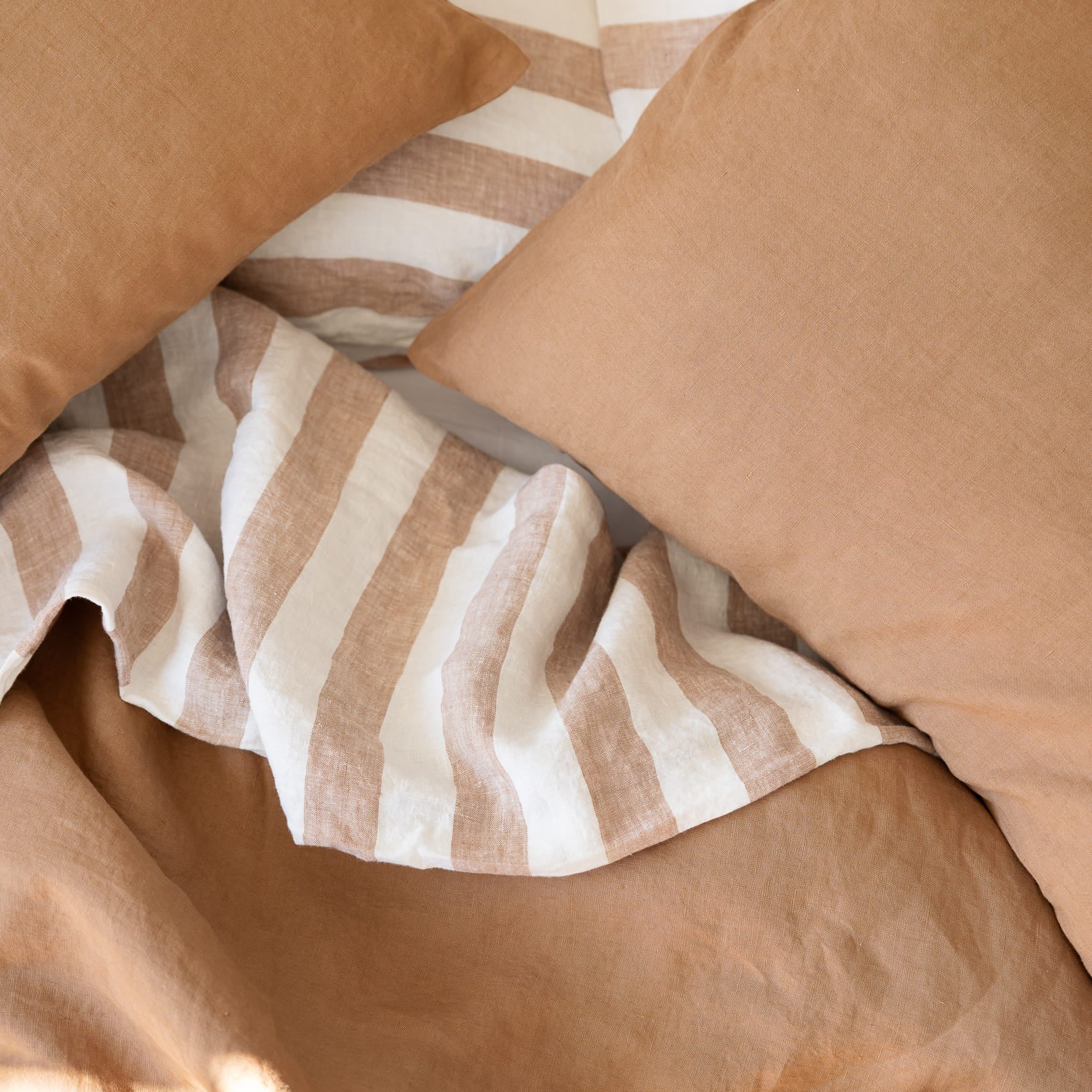 Hazelnut and Stripe Reversible Linen Duvet Cover 