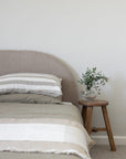 Tess and Tess Stripe reversible duvet cover made from linen, mossy green and ivory colour 
