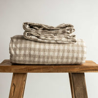 Natural Gingham 100% Pure French Flax Linen Fitted Sheet