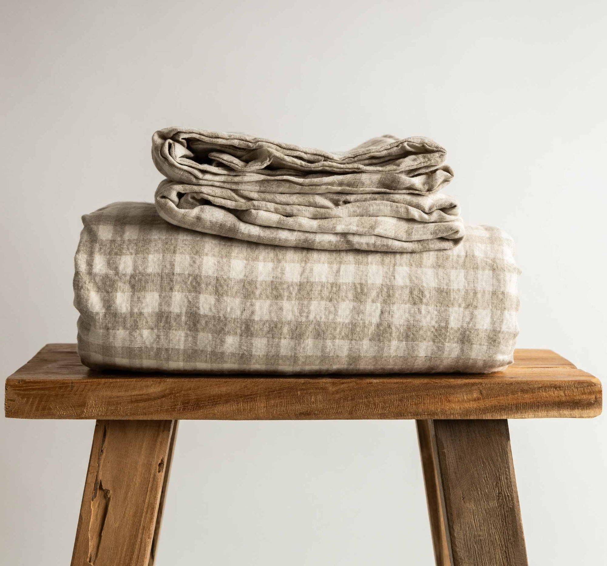 Natural Gingham 100% Pure French Flax Linen Flat Sheet