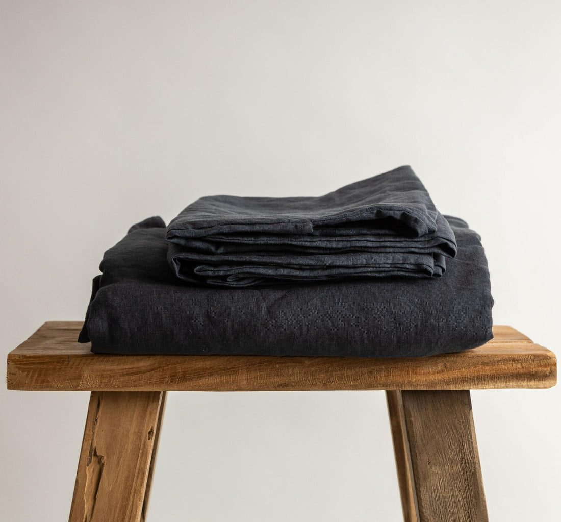 Midnight Blue 100% Pure French Flax Linen Fitted Sheet