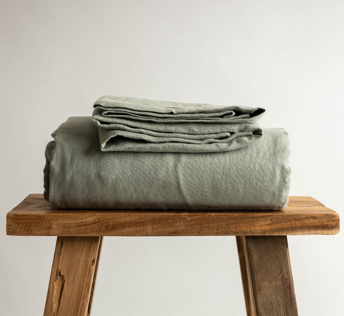 Sage Green 100% Pure French Flax Linen Fitted Sheet
