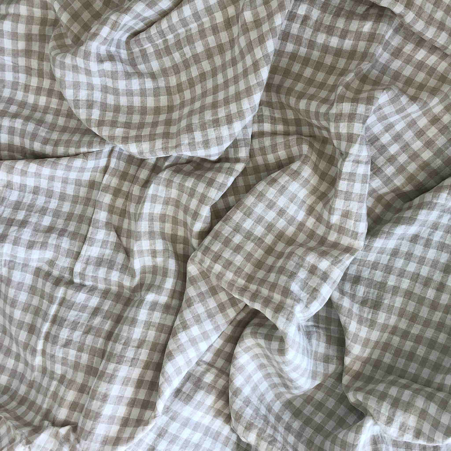 Natural Gingham 100% Pure French Flax Linen Flat Sheet