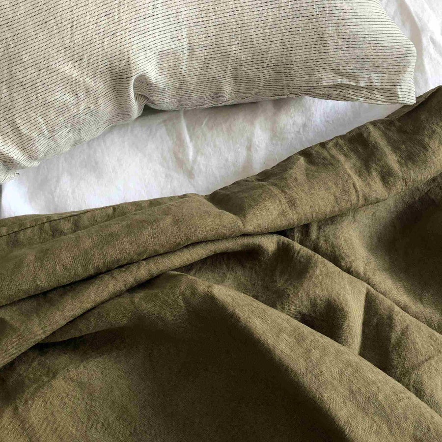 Olive 100% Pure French Flax Linen Flat Sheet