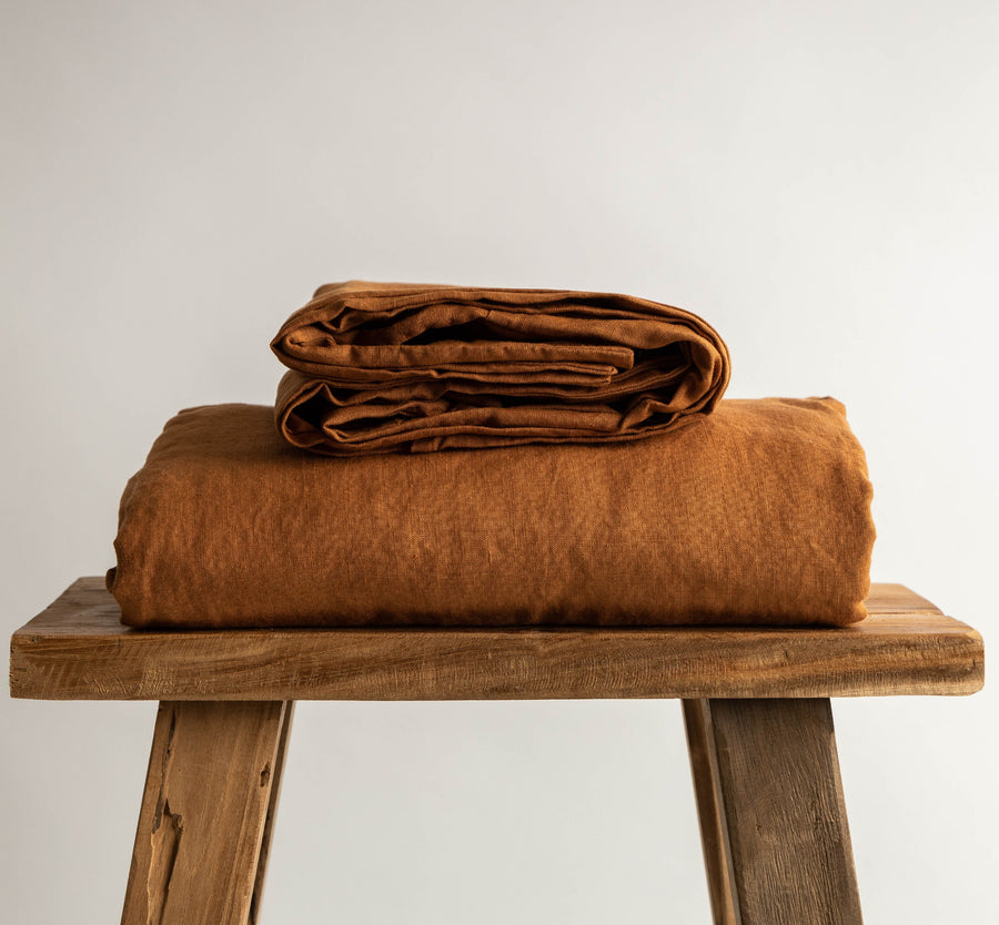 Rust 100% Pure French Flax Linen Fitted Sheet