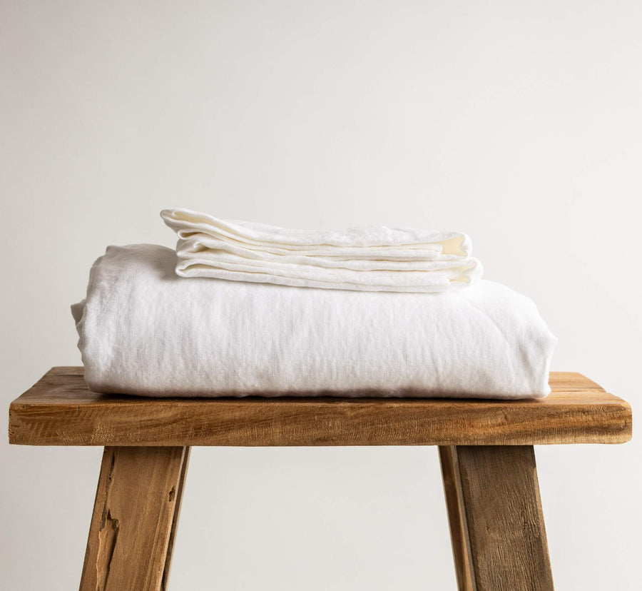 White 100% Pure French Flax Linen Fitted Sheet